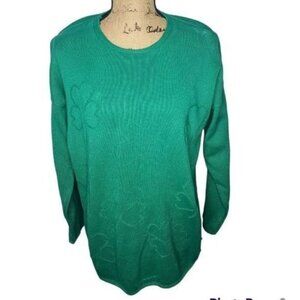 Vintage 80s Green Lucky Clover Irish Oversized Cozy Sweater Large